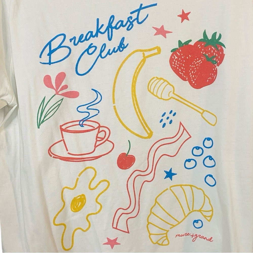 NWOT mure + grand White/Red Multicolor 100% Cotton Breakfast Club Tee, Size XL - Picture 5 of 6